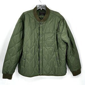 J CREW quilted base jacket Men’s XXL green military bomber zip buttons AU667